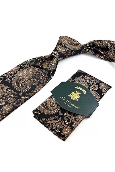 Kravatkolik Kahverengi Şal Desen Mendilli Klasik Kravat KK13121