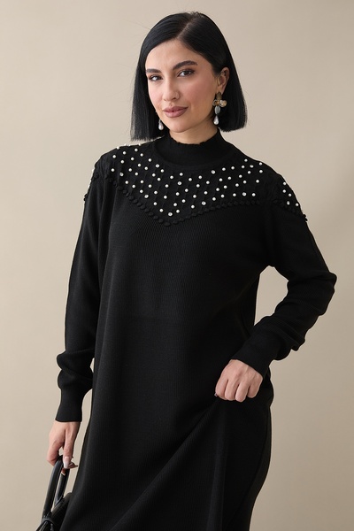 InStyle İncili Triko Elbise Siyah