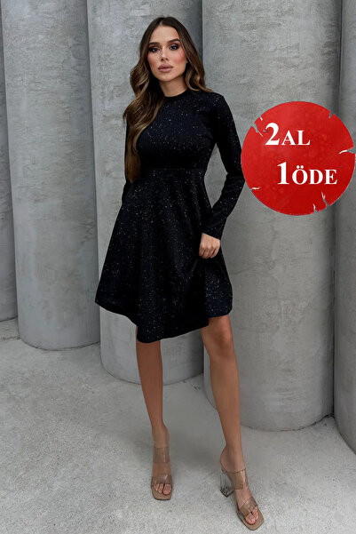Lesa Wear Yumuşacık Likralı Simli Mini Gece Elbisesi
