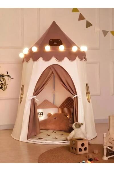 Generic خيمة لعب للأطفال بنية اللون مع نافذتين