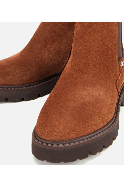 Hotiç Kadın Süet Deri Taba Lastik Detaylı Düz Bot