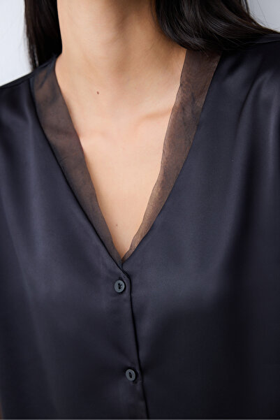 Penti Belle Saten Siyah Gömlek Pantolon Pijama Takımı