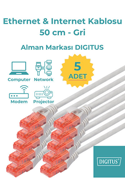 Digitus Ethernet & Internet Kablosu - 5 adet - Cat6 Gri (50 cm - 0,5 metre)