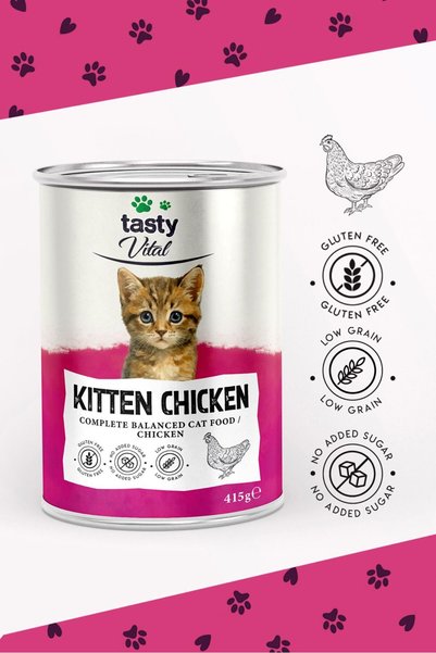 TASTY VİTAL Tavuklu Yavru Kedi Konservesi Pate Ve Yumuşak Formda 415 gr