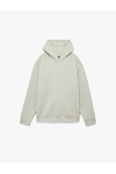 Koton Kangaroo Pocket Hooded Long Sleeve Hoodie with Rubber Detail