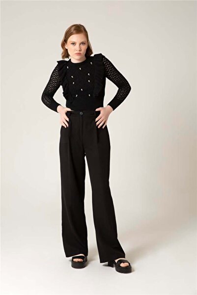 Nisan Γυναικείο παντελόνι HÜRREM PALAZZO ΜΑΥΡΟ