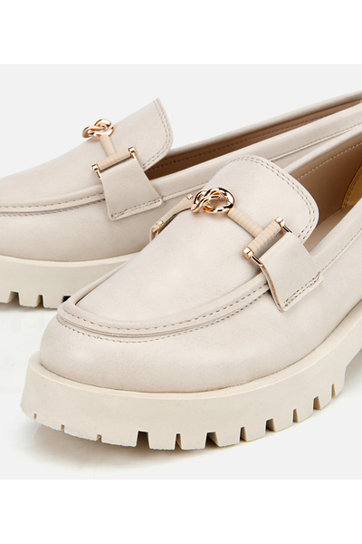 Hotiç Kadın Ekru Kalın Tabanlı Klasik Loafer