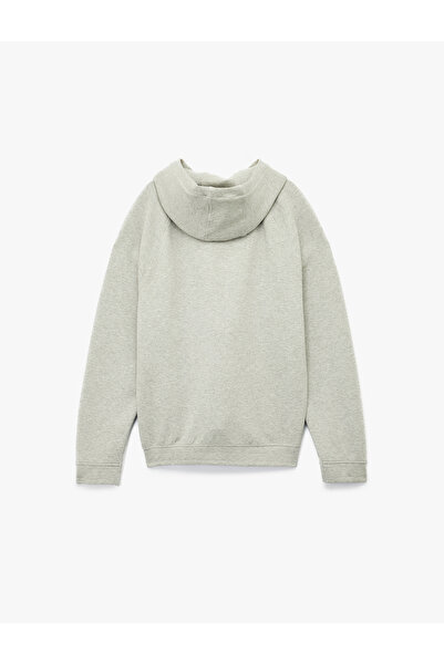 Koton Kangaroo Pocket Hooded Long Sleeve Hoodie with Rubber Detail