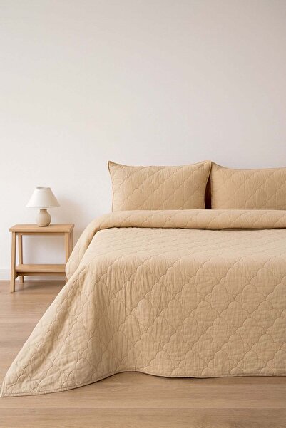 Barine Serenity Keten Kapitone Yatak Örtüsü Takımı Kum Beji 160x220