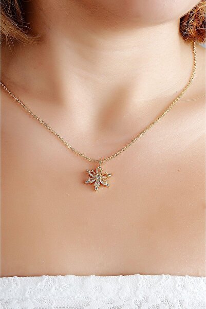 EUROMODA Kutulu Aster Çiçeği Tasarımlı Zirkon Taşlı Kolye