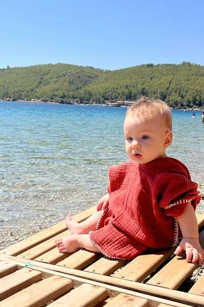 Barine Cocoon Pamuk Müslin Bebek Plaj Pançosu Kiremit Kırmızısı