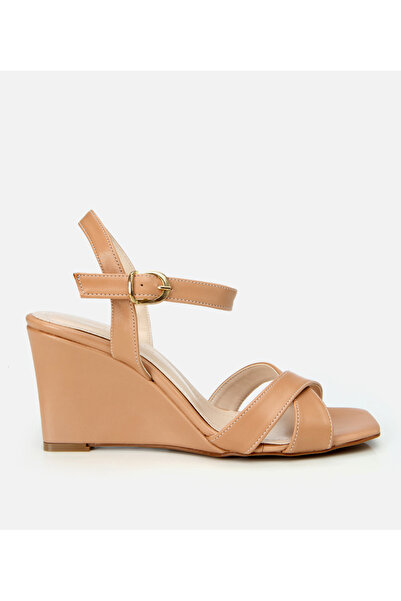 Hotiç Women's Beige Wedge Heeled Sandals