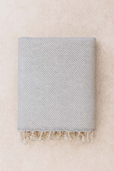 Barine Wool Herringbone Yünlü Koltuk Şalı Gri 120x170