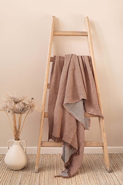 Barine Cocoon 4 Layer Muslin Sofa Throw, Blanket Roasted Apricot