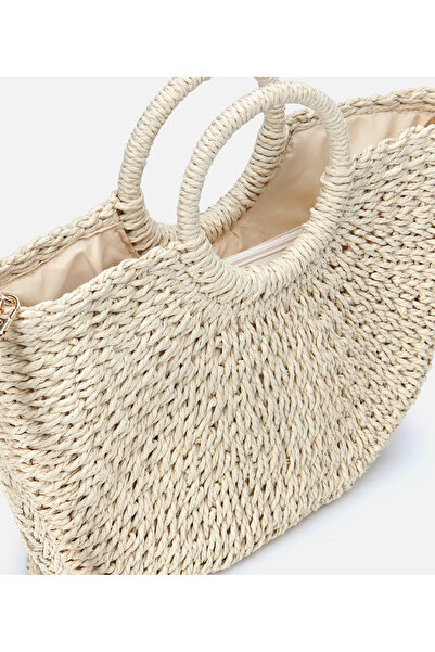 Hotiç Women's Ecru Straw Shoulder Bag