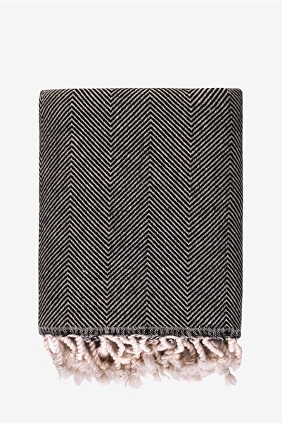 Barine Wool Herringbone Yünlü Koltuk Şalı Siyah 120x170