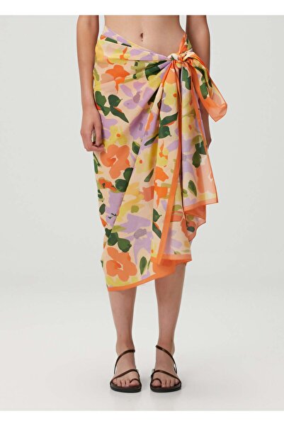 Barine Floral Patterned Cotton Pareo & Sarong Orange