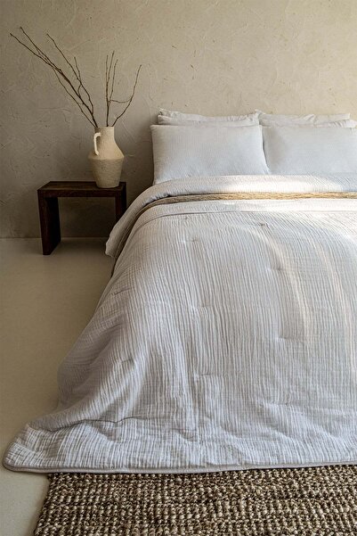 Barine Koza Pamuk Müslin Yorgan , Yatak Örtüsü Beyaz 245x245