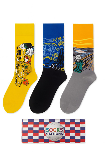 Socks Stations Sanatsal Renkli Desenli Ünlü Tablolar Çorap Kutusu - Doğum Günü Hediyesi