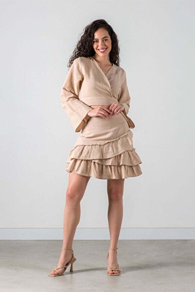 Barine Bluză de vară crop de in bej