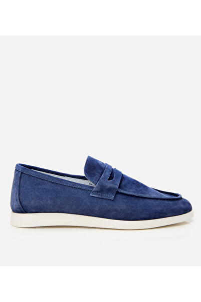 Hotiç Men's Suede Leather Blue Soft Textured Loafer