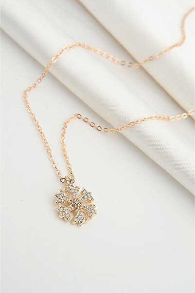 EUROMODA Kar Tanesi Tasarımlı Zirkon Taşlı Gümüş Kaplamalı Klipsli Kolye