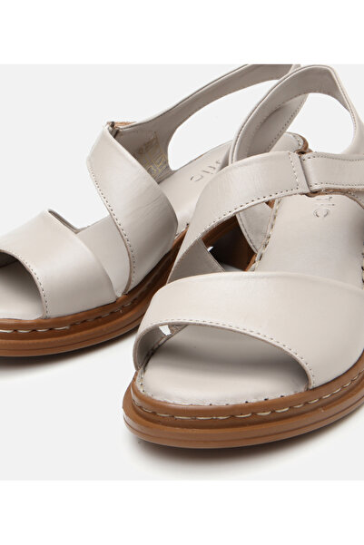 Hotiç Women's Leather Ecru Adjustable Comfortable Heeled Sandals