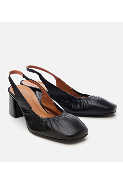 Hotiç Women's Leather Black Open Back Heeled Shoes