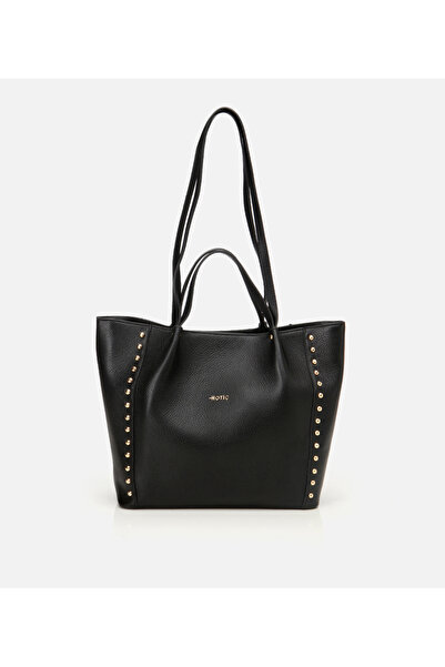 Hotiç Women's Leather Black Staple Detailed Tote Bag