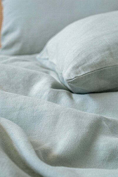 Barine Washed Linen Duvet Cover Set Ice Blue