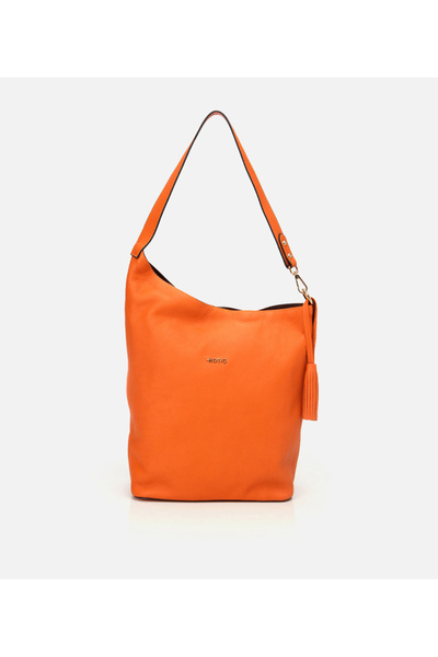 Hotiç Women's Leather Orange Asymmetric Soft Textured Shoulder Bag