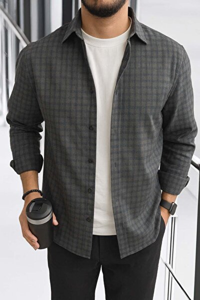Valiberta Alfonso Plaid Large Check Relaxed Fit 100% Cotton Flannel Fabric Men's Shirt - Khaki