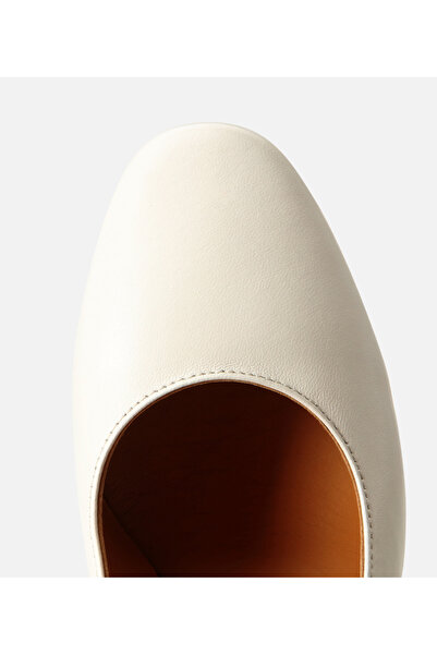 Hotiç Women's Leather Ecru Comfortable Thick Heeled Shoes