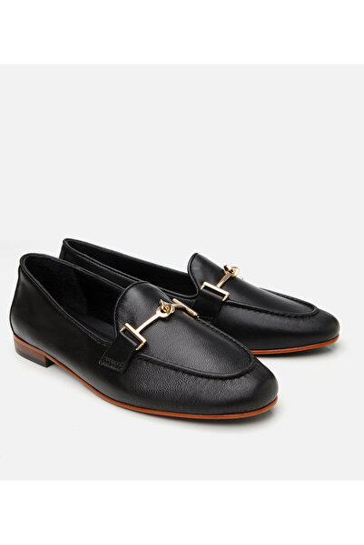Hotiç Kadın Deri Siyah Tokalı Klasik Loafer