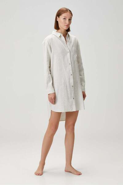 Barine Πιτζάμες Lino Linen Πουκάμισο Υπόλευκο / Μαύρο ριγέ