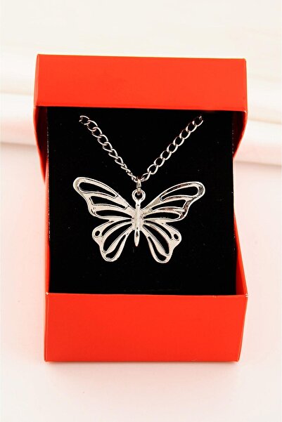 EUROMODA قلادة سلسلة سوداء اللون بتصميم فراشة في صندوق