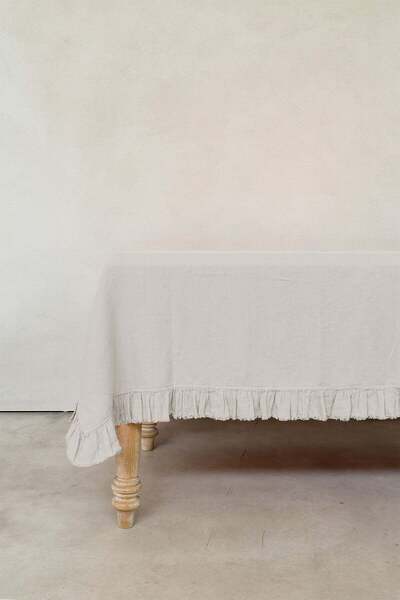 Barine Ruffled Linen Blend Tablecloth Natural 150X320
