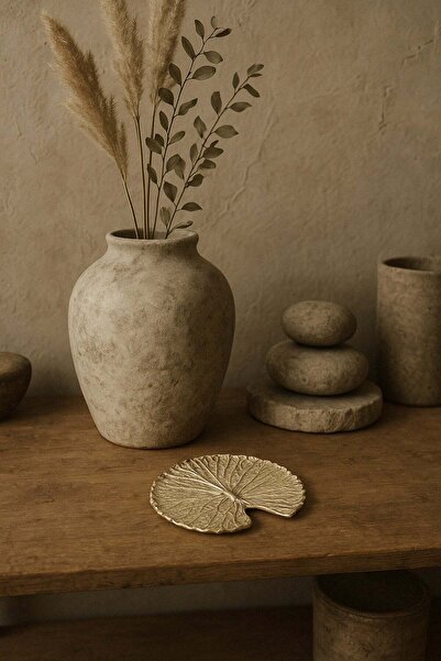 Barine Lotus Yaprağı Şeklinde Pirinç Kaplama Tütsülük Dekoratif Obje Gold 10 ...