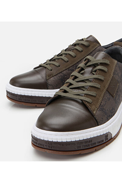 Hotiç Men's Leather Khaki Printed Sports Shoes