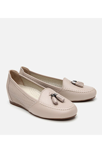 Hotiç Women's Leather Mink Tasseled Wedge Heeled Shoes