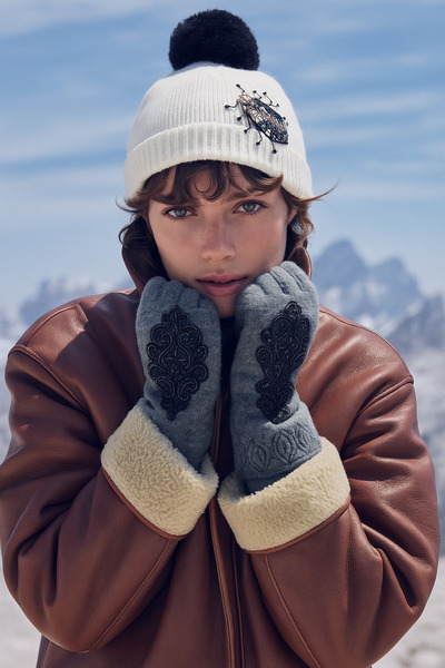 GZ Design Siyah Dantel Detaylı Gri Eldiven