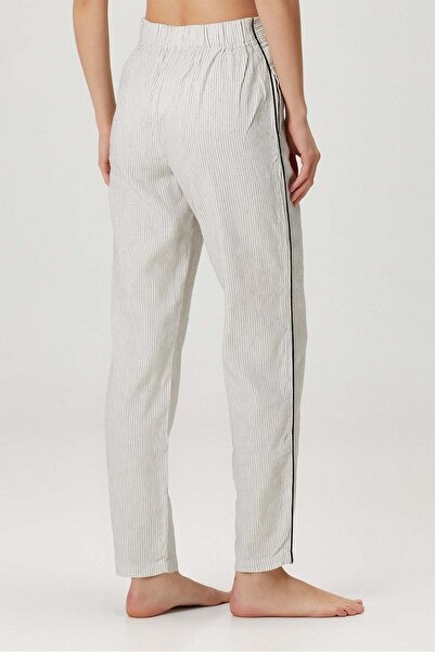 Barine Pantaloni de in Lino cu dungi alb/negru