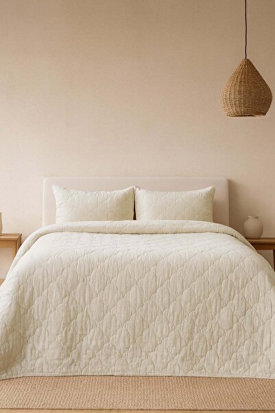Barine Serenity Keten Kapitone Yatak Örtüsü Takımı Bej 160x220