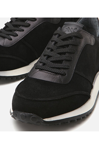 Hotiç Men's Suede Leather Black Ultra Light Sole Sports Shoes