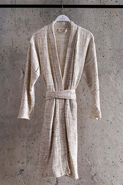 Barine Μπουρνούζι Haze Cotton Muslin - 4 στρώσεων εκρού μαύρο