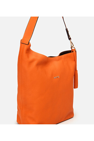 Hotiç Women's Leather Orange Asymmetric Soft Textured Shoulder Bag