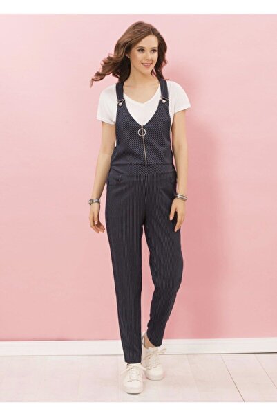 Genel Markalar Çizgili Kumaş Hamile Salopet