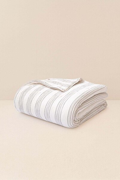 Barine Striped 4-Layer Quilt Cover No Need for Quilt Coverlet, Bedspread Off-White