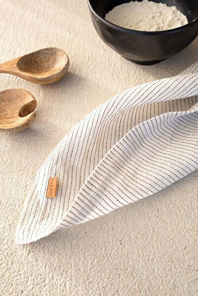 Barine Біло-чорна смугаста лляна серветка - 45x45