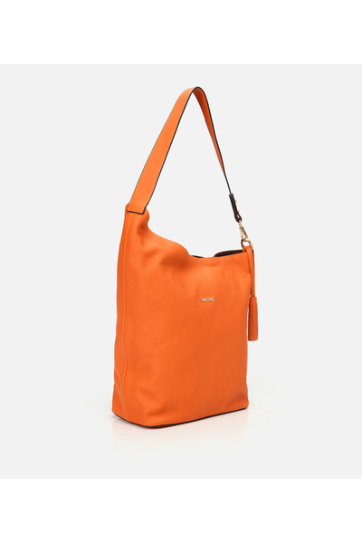 Hotiç Women's Leather Orange Asymmetric Soft Textured Shoulder Bag